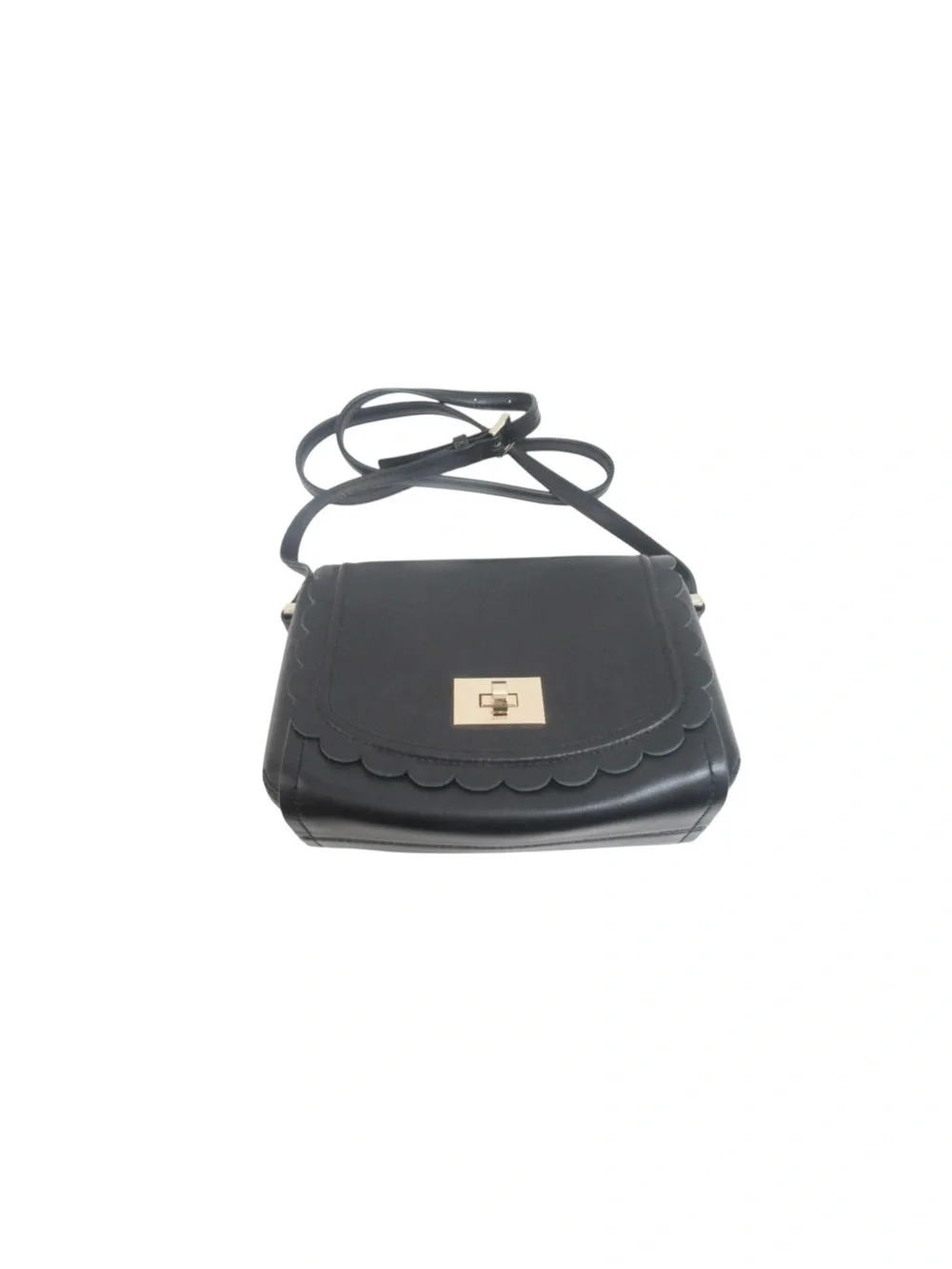 VGC Kate Spade Black Leather Maple Court Zani Lock Scalloped Purse Crossbody
